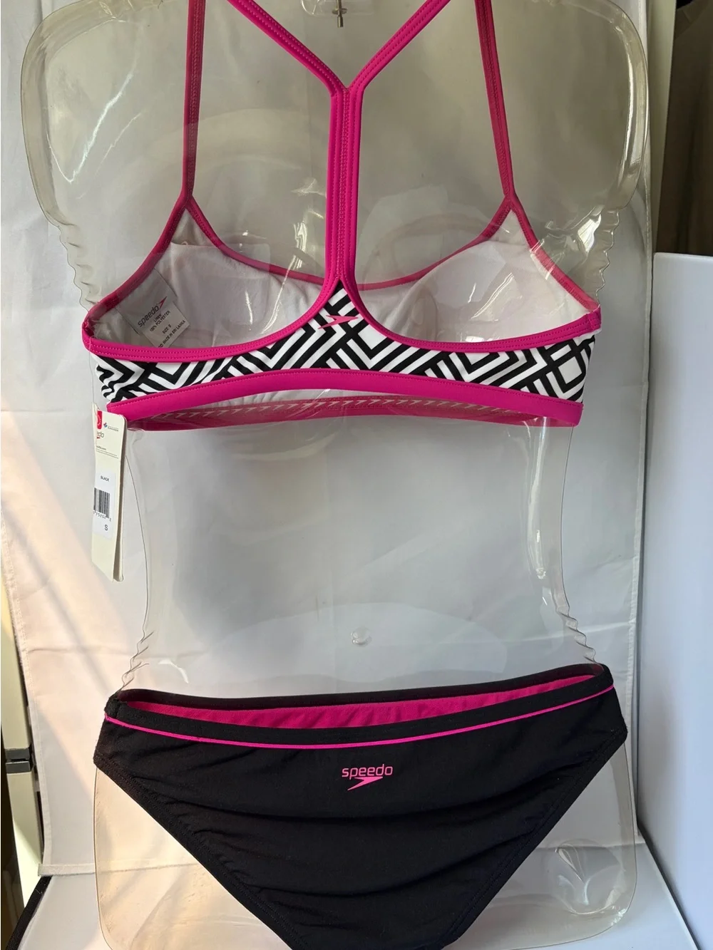 Speedo RacerBack Two-Piece Swim Bikini; Removable Soft Cups; Pink, White & Black